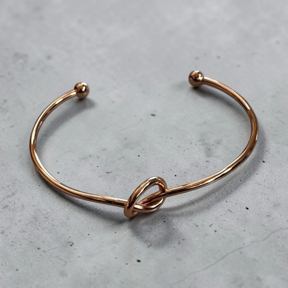 14K Gold Plated Knot Cuff Bracelet Open Bangle Minimalist Adjustable